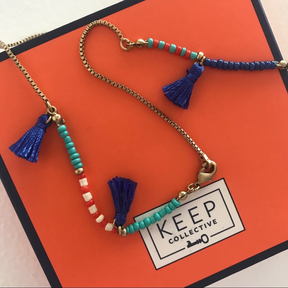 Blue Tassle Necklace, 18” Length